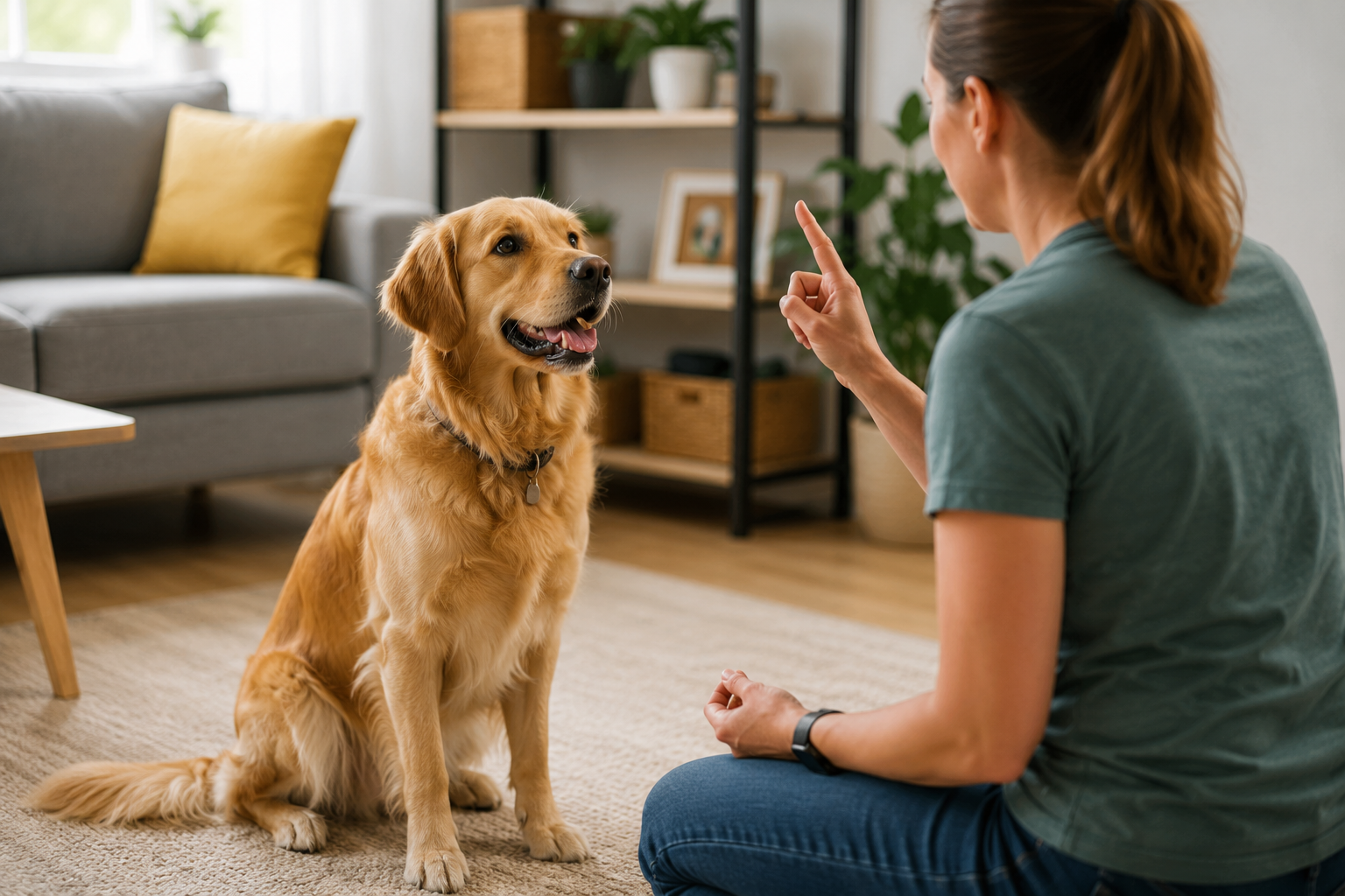 Chien attentif pendant une séance d’éducation positive